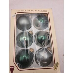 6 Vintage Christmas by Krebs Pink Glass Ball Ornaments Green ASST Finish W/ BoxE